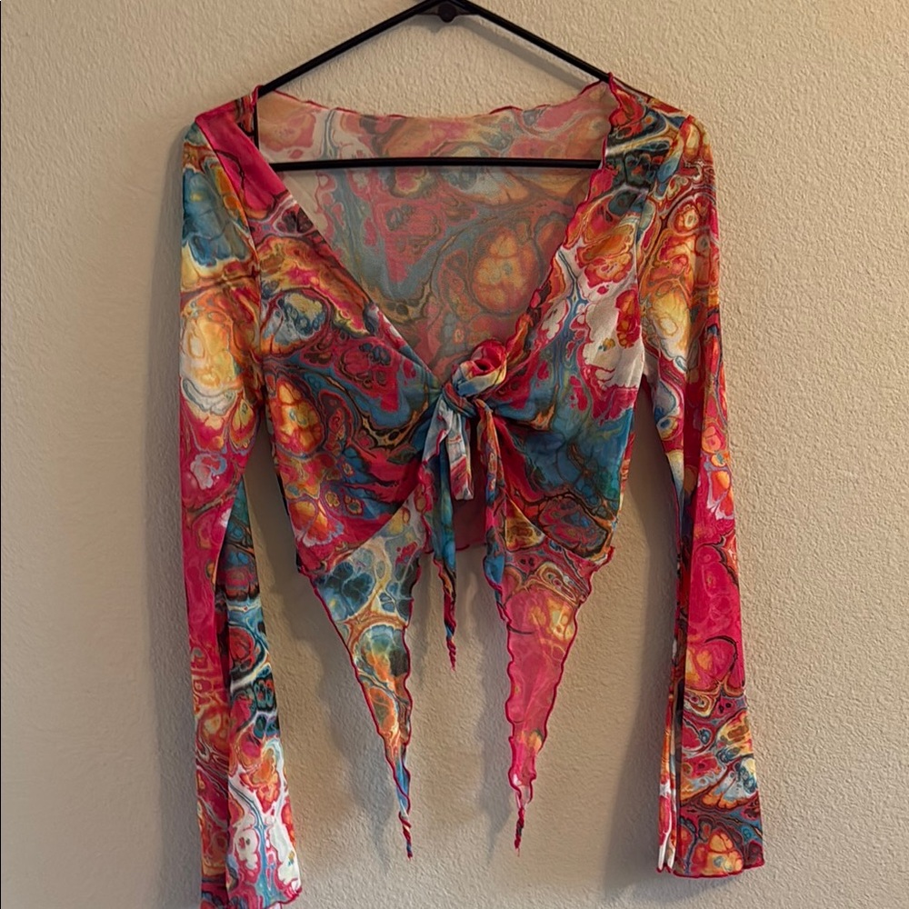 Colorful Tie-Front Women Top